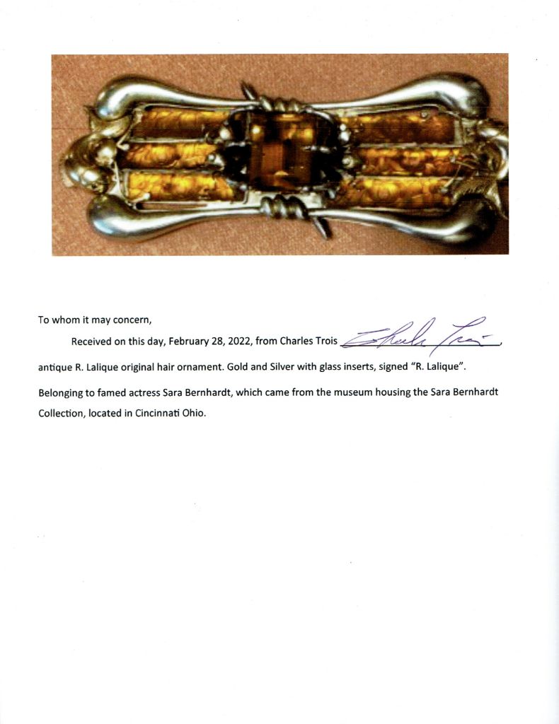 René Lalique Hair Ornament - Front View with 3-Carat Citrine