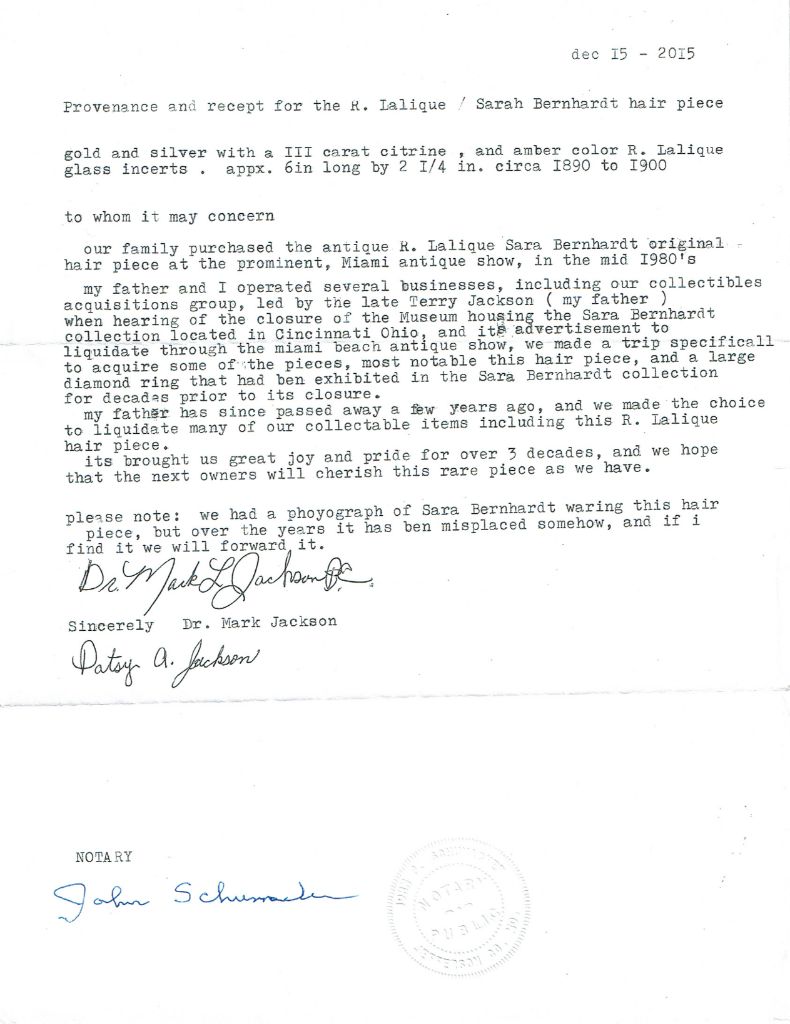 Provenance Letter from Dr. Mark Jackson